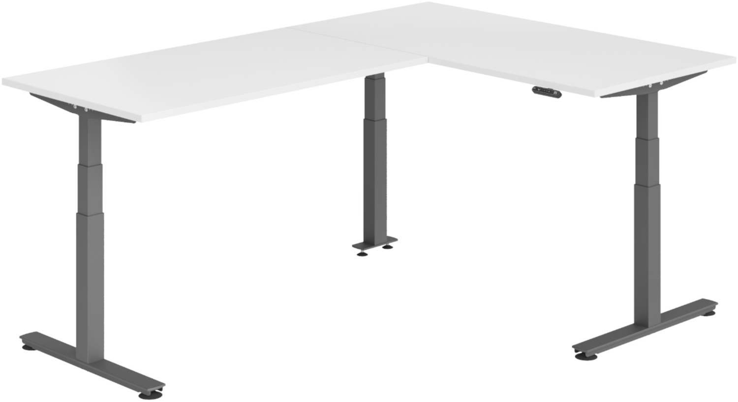 bümö Eckschreibtisch elektrisch höhenverstellbar L-Form: 160 x 240 cm in weiß, Gestell graphit - Stehschreibtisch mit Memory-Steuerung, elektrischer XXL Schreibtisch für die Ecke, XDSMW-1616-W-G Bild 1