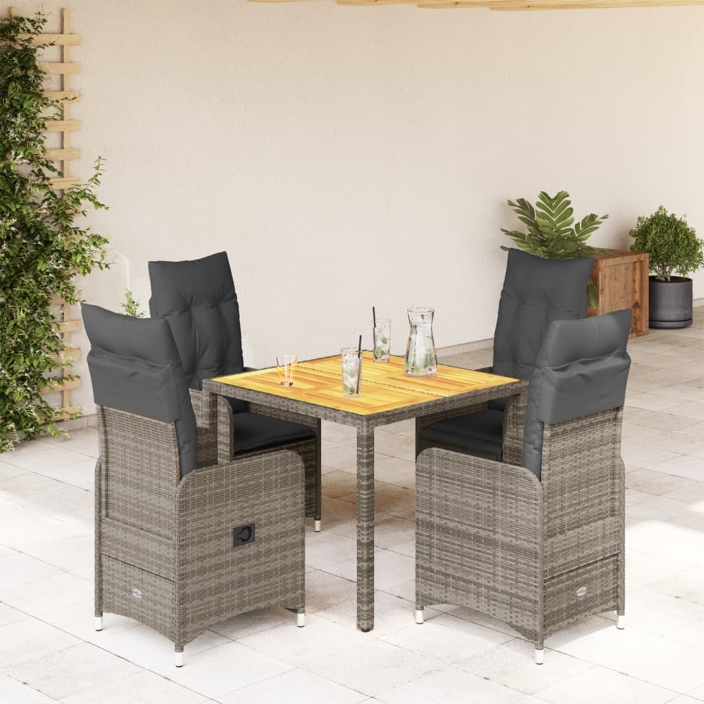 vidaXL 5-tlg. Garten-Bistro-Set mit Kissen Grau Poly Rattan 3277021 Bild 1