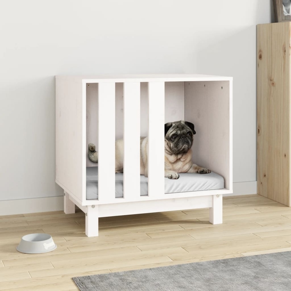 vidaXL Hundehütte Weiß 60x45x57 cm Massivholz Kiefer 822477 Bild 1