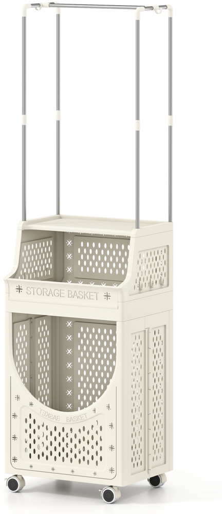 Faltbare Wäschewagen mit Kleiderstange & Feststellbaren Rollen & Korb & 8 Haken Wäschesack Bild 1