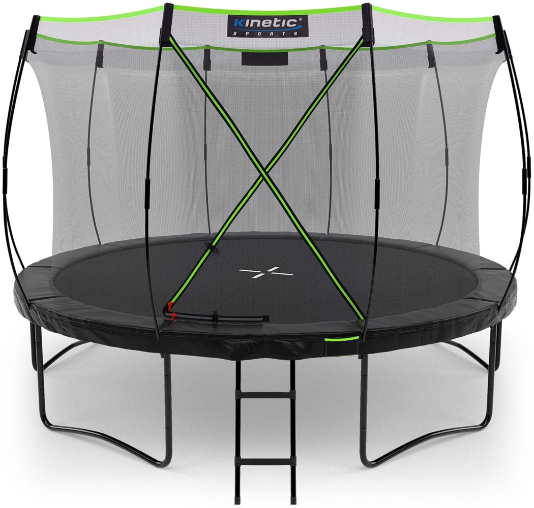 KINETIC SPORTS Premium Outdoor Trampolin 'Ultimate Pro' für Kinder und Erwachsene, AirMAXX Sprungtuch, mit Leiter, Fieberglas, bis zu 160 kg, Schwarz-Neongrün, Ø 366 cm Bild 1