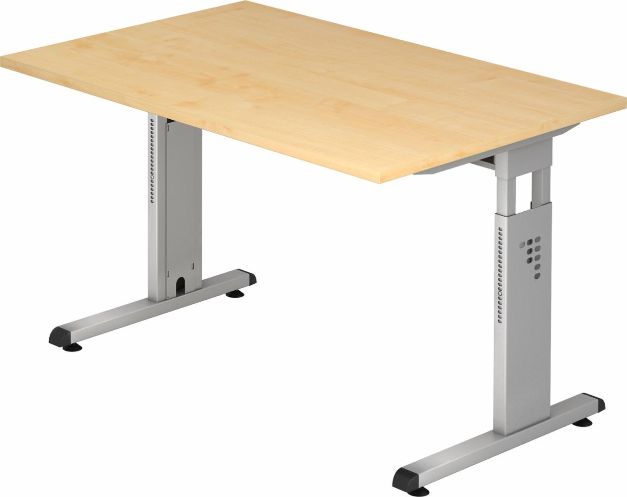 bümö höhenverstellbarer Schreibtisch O-Serie 120x80 cm in Ahorn, Gestell in Silber - PC Tisch klein für's Büro manuell höhenverstellbar, Computertisch verstellbar, OS-12-3-S Bild 1