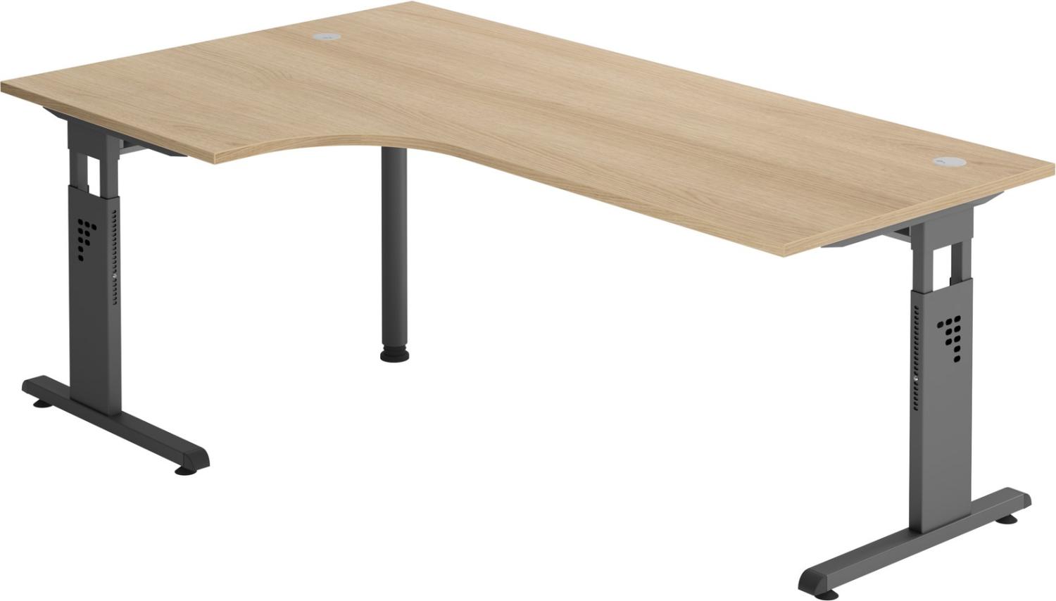 bümö® Eckschreibtisch O-Serie höhenverstellbar, Tischplatte 200 x 120 cm in Eiche, Gestell in graphit Bild 1