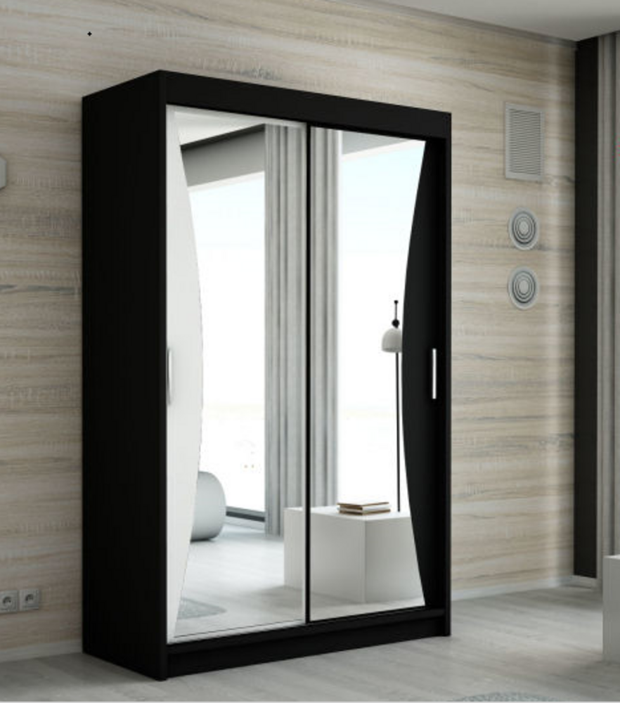 Schwebetrenschrank NIKO 2-trig Schrank 180 cm (mit Spiegel) Farbe: Schwarz , wei Bild 1