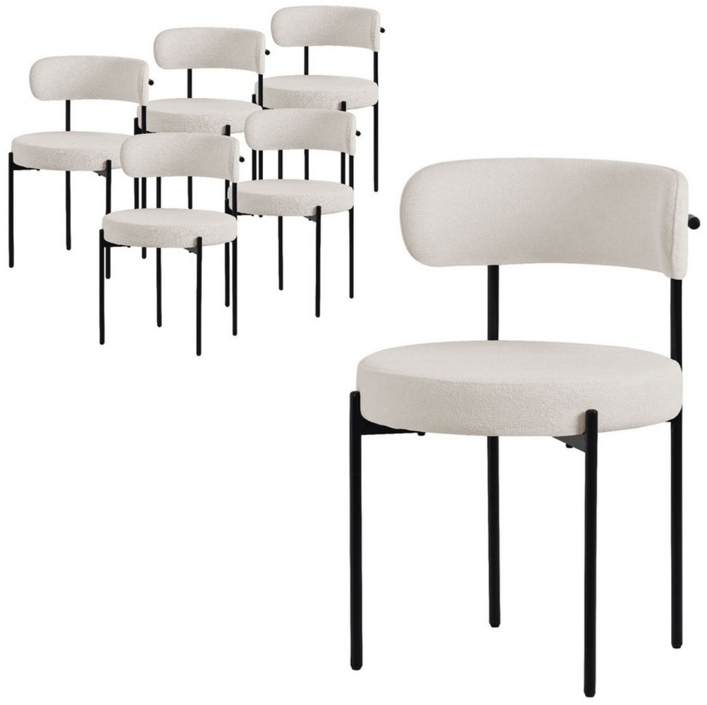 ML-DESIGN Polsterstuhl Esszimmerstühle Gruppe Küchenstuhl aus Teddystoff mit Metallbeinen (6 St), Clubstuhl 6er Set Wohnzimmerstuhl Weiß moderne Design Lounge Stuhl Bild 1