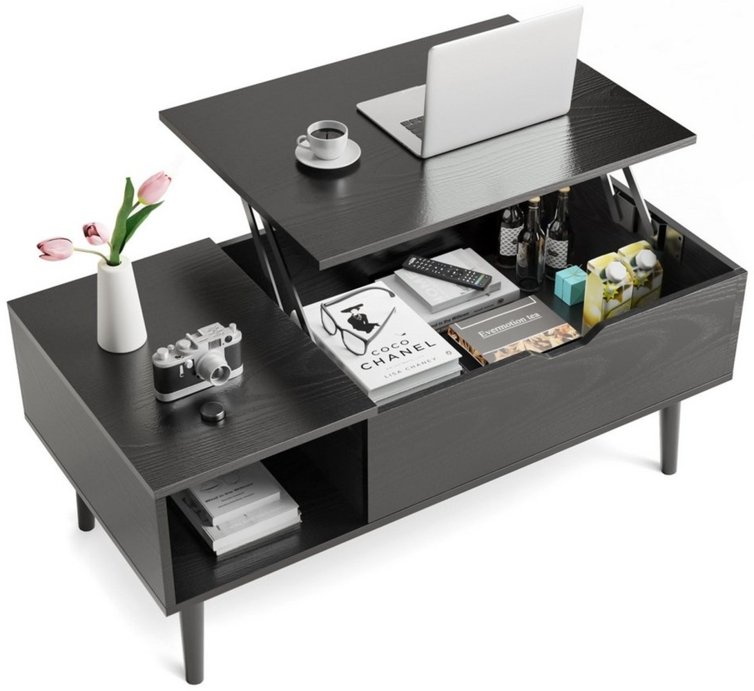 DUMOS Beistelltisch Couchtisch Höhenverstellbar Multifunktionales Coffee Table (ein Tisch), Höhenverstellbar mit Stauraum schwarz Bild 1