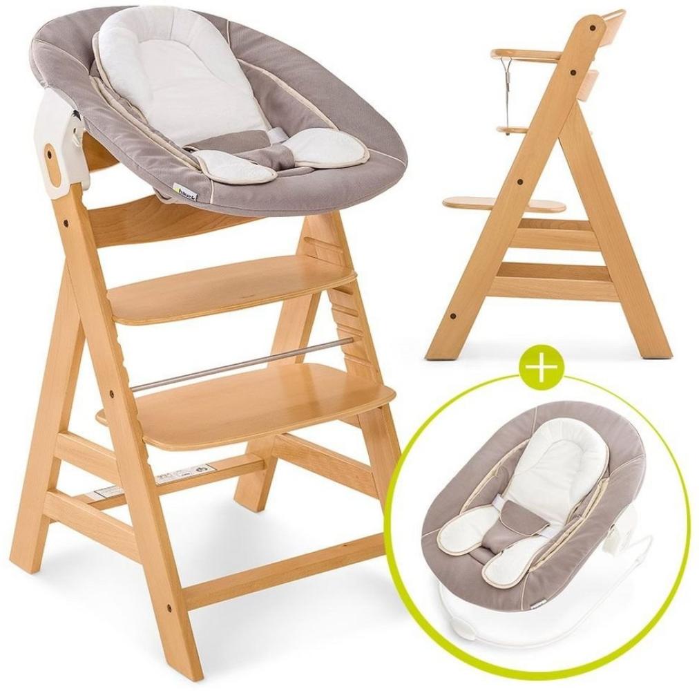 Hauck Hochstuhl Alpha Plus Natur - Newborn Set (Set, 4 St), Holz Babystuhl ab Geburt mit Aufsatz für Neugeborene höhenverstellbar Bild 1