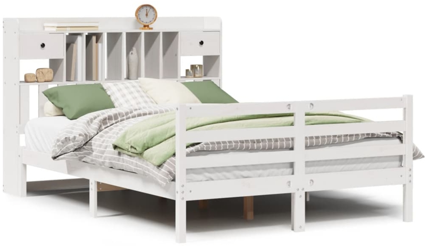 vidaXL Massivholzbett mit Regal ohne Matratze Weiß 140x190 cm Kiefer 3321931 Bild 1