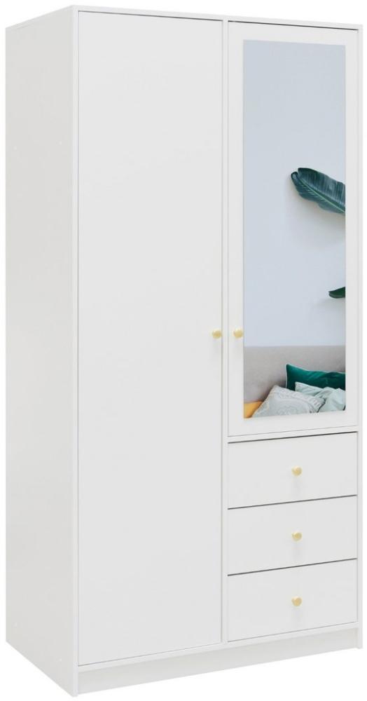 Deine Möbel 24 Kleiderschrank SEATTLE D2 Kleiderschrank mit Schubladen mit 2 Drehtüren 3 Schubladen (Elegantes Klassiches Design, 1-St, Kleiderschrank 2-türig Weiß Matt Schwarz Matt 100 cm) Flurschrank Garderobenschrank Schlafzimmerschrank mit Spiegel Bild 1