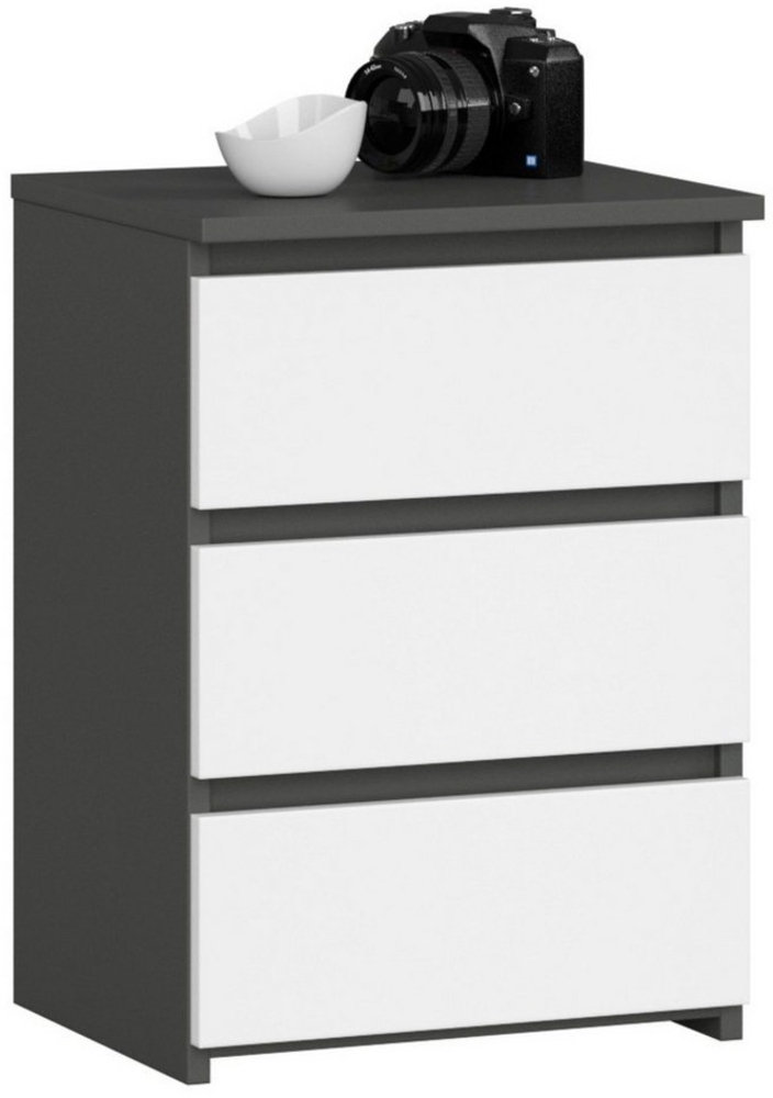 Home Collective Kommode 40 cm breit Holz Highboard Sideboard für Flur Schlafzimmer Wohnzimmer (Mehrzweckschrank Schrank schmal Kommode Schlafzimmer mit Schubladen), Kinderzimmer Organizer, 57 cm hoch mit 3 Schubladen graphit-weiß Bild 1