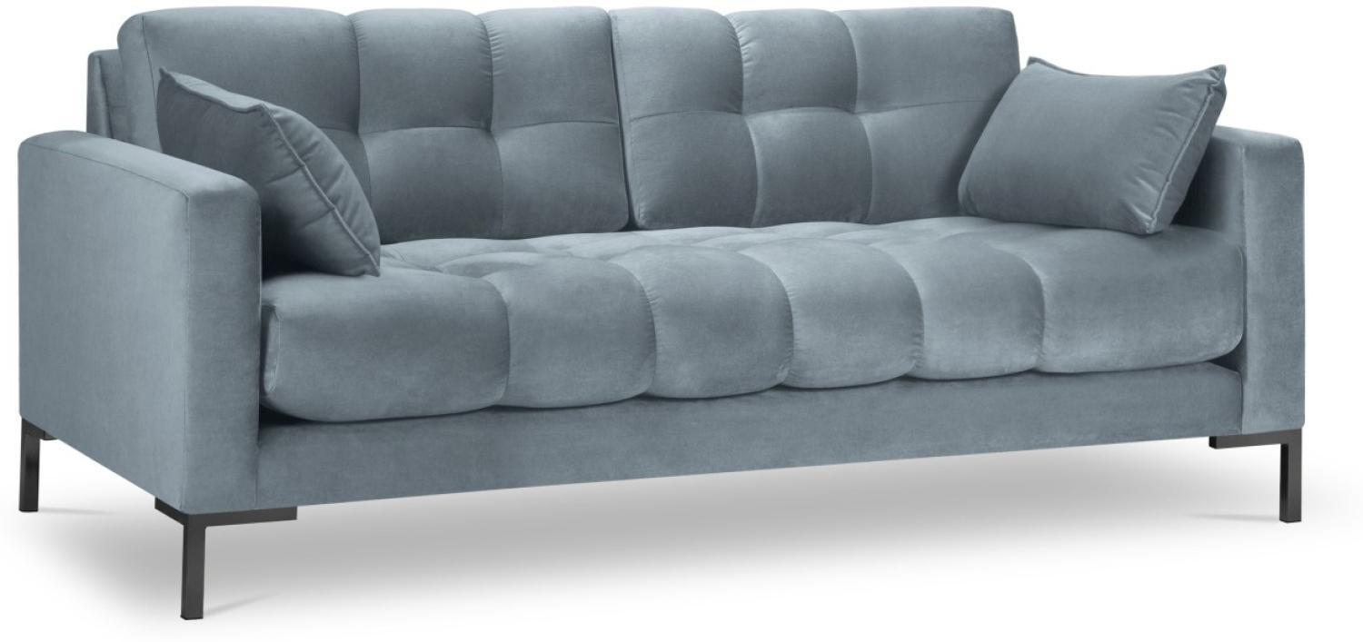 Micadoni 3-Sitzer Samtstoff Sofa Mamaia | Bezug Light Blue | Beinfarbe Black Metal Bild 1