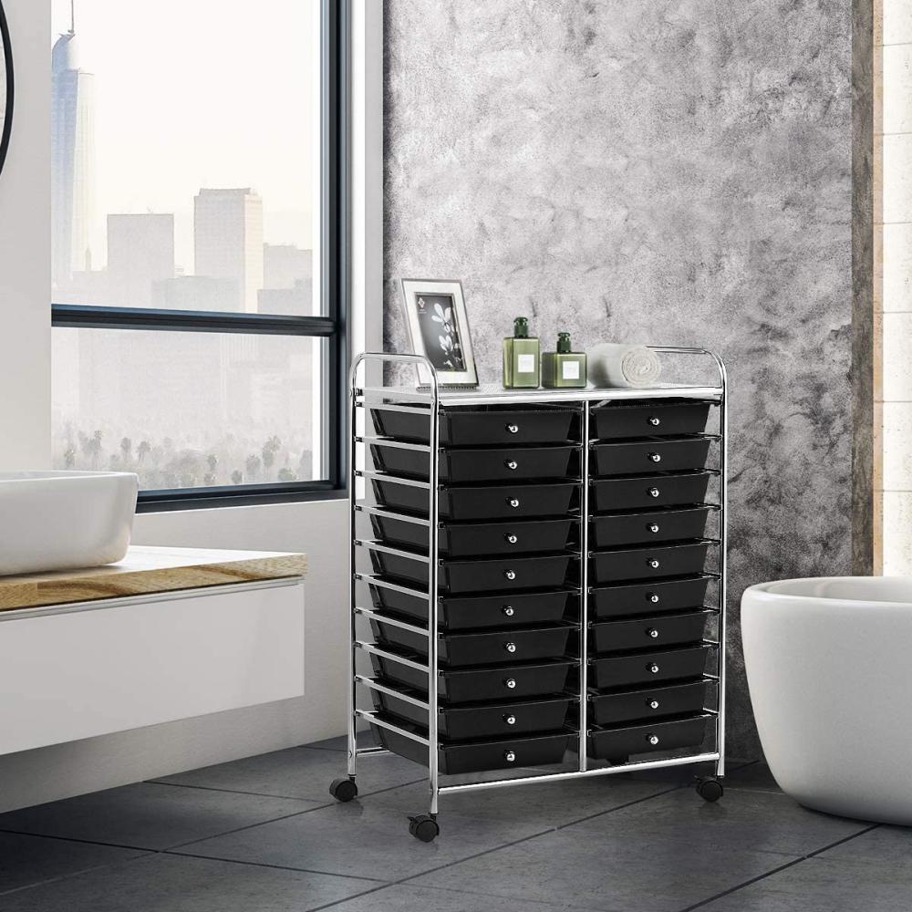 COSTWAY Rollwagen mit Schubladen Rollcontainer Badrollwagen Badtrolley Badregal mit 20 stapelbaren Schubladen Metallgestell Beistellwagen (Schwarz) Bild 1