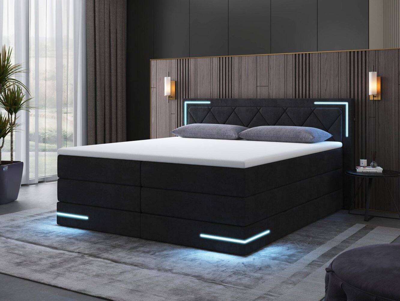 wonello Boxspringbett Arizona, mit LED Beleuchtung und Topper, wahlweise mit Bettkasten Bild 1