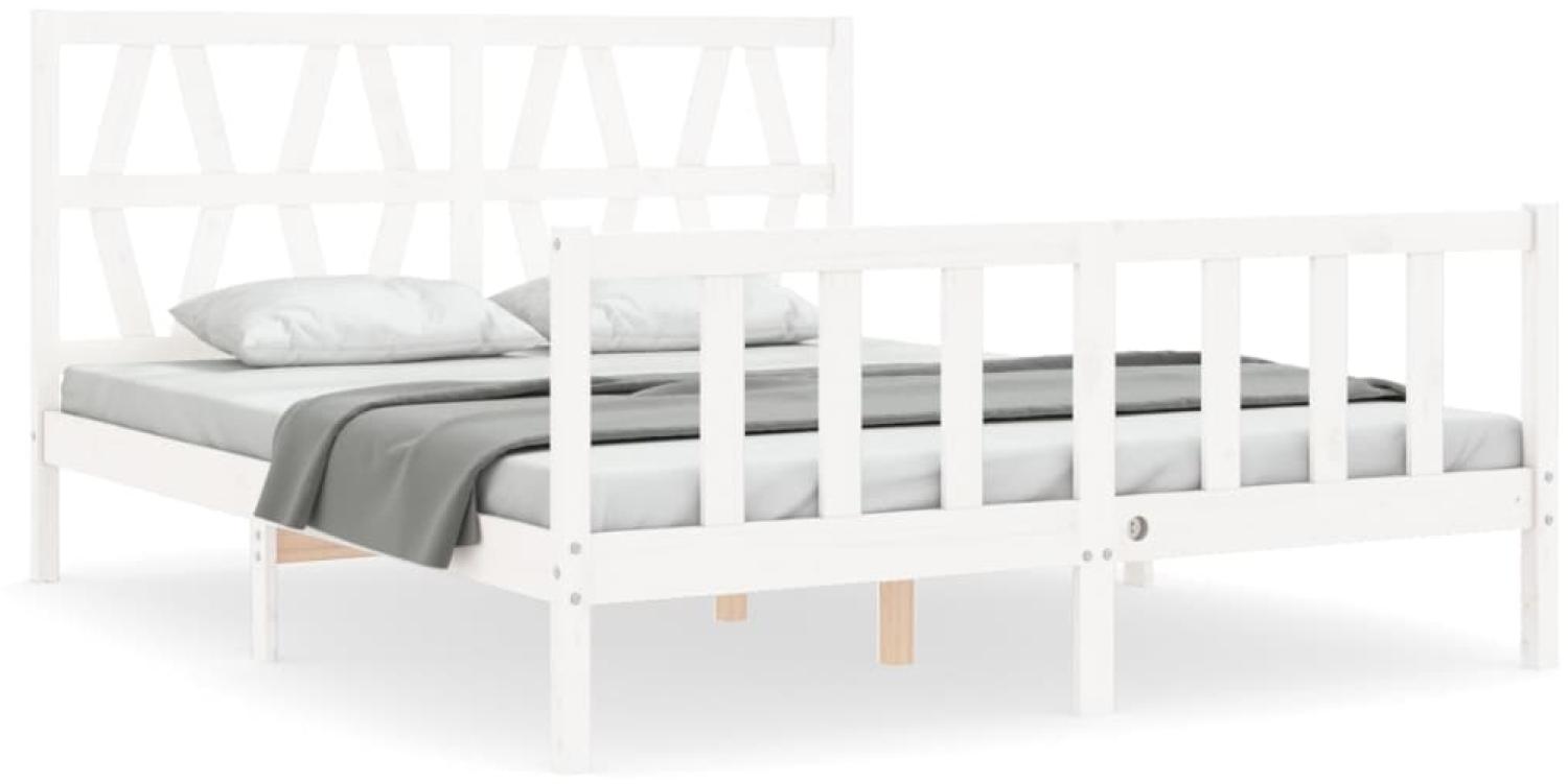vidaXL Massivholzbett mit Kopfteil Weiß 3192497 Bild 1
