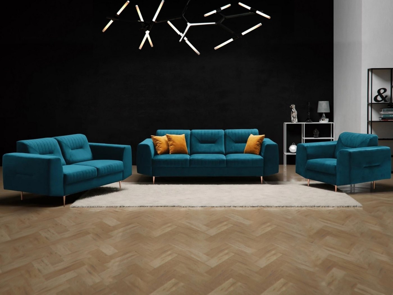 Beautysofa Polstergarnitur im modernen Stil auf hohen Metallbeinen VENEZIA, (Sessel + 2-Sitzer Sofa + 3-Sitzer Sofa im modernes Design), mit Metallbeine, Couchgarnituren aus Velours Bild 1