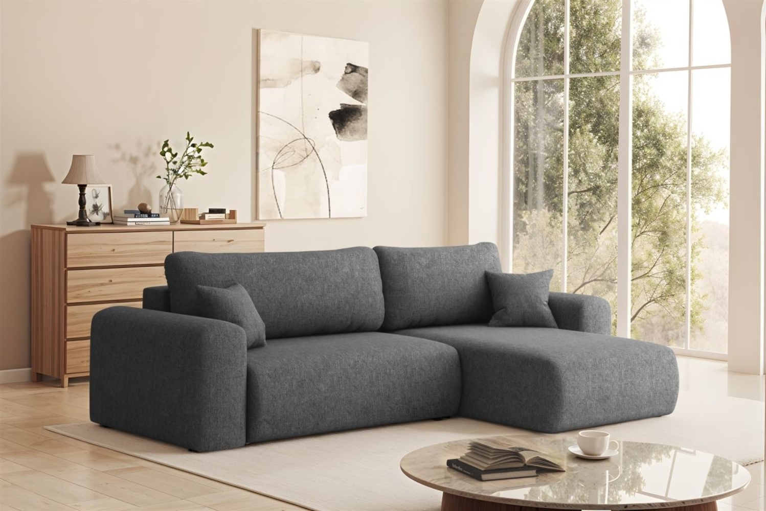 Ecksofa Schlafsofa FLORA Stoff Verita Dunkelgrau Ottomane Rechts Bild 1