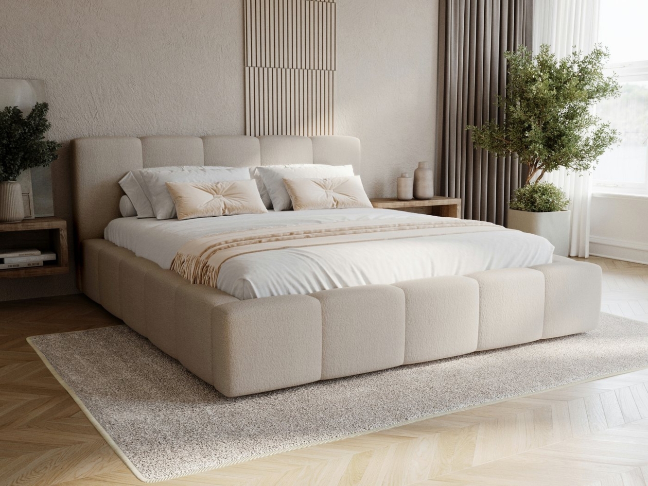 Compleo Polsterbett modern und elegant, Designerbett, Wolkenbett LARAS (TOPSELLER Stauraumbett MADE IN EU), mit Bettkasten und Lattenrost Bild 1