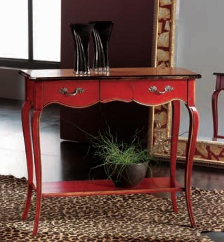 Casa Padrino Luxus Barock Konsole Antik Rot / Braun / Silber - Handgefertigter Konsolentisch mit 2 Schubladen - Luxus Wohnzimmer Möbel im Barockstil - Barock Möbel - Luxus Qualität - Made in Italy Bild 1