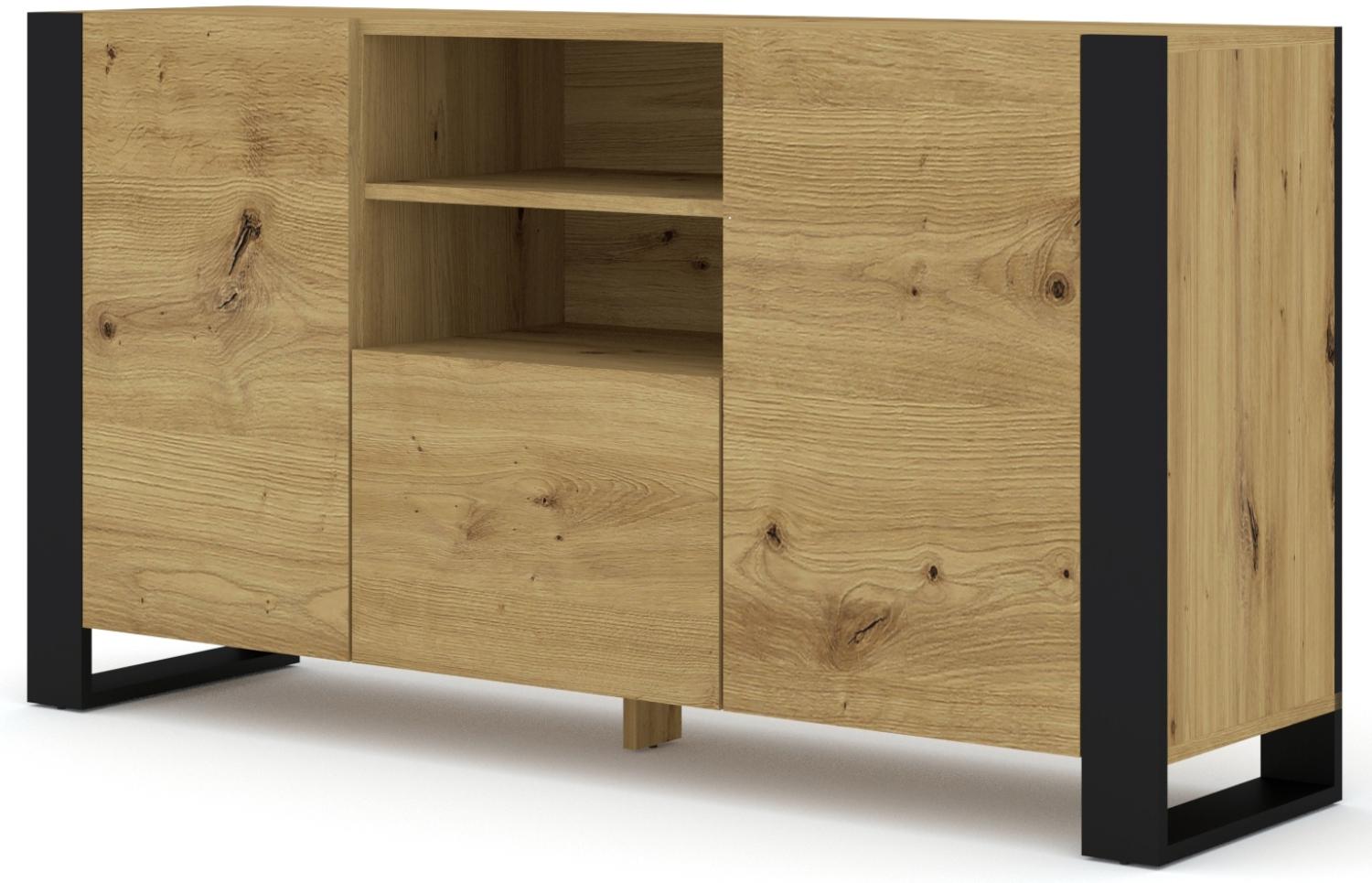 Domando Sideboard Fasano M1 Modern Breite 158cm, schicke Kufenoptik in Artisan Eiche und Schwarz Matt Bild 1