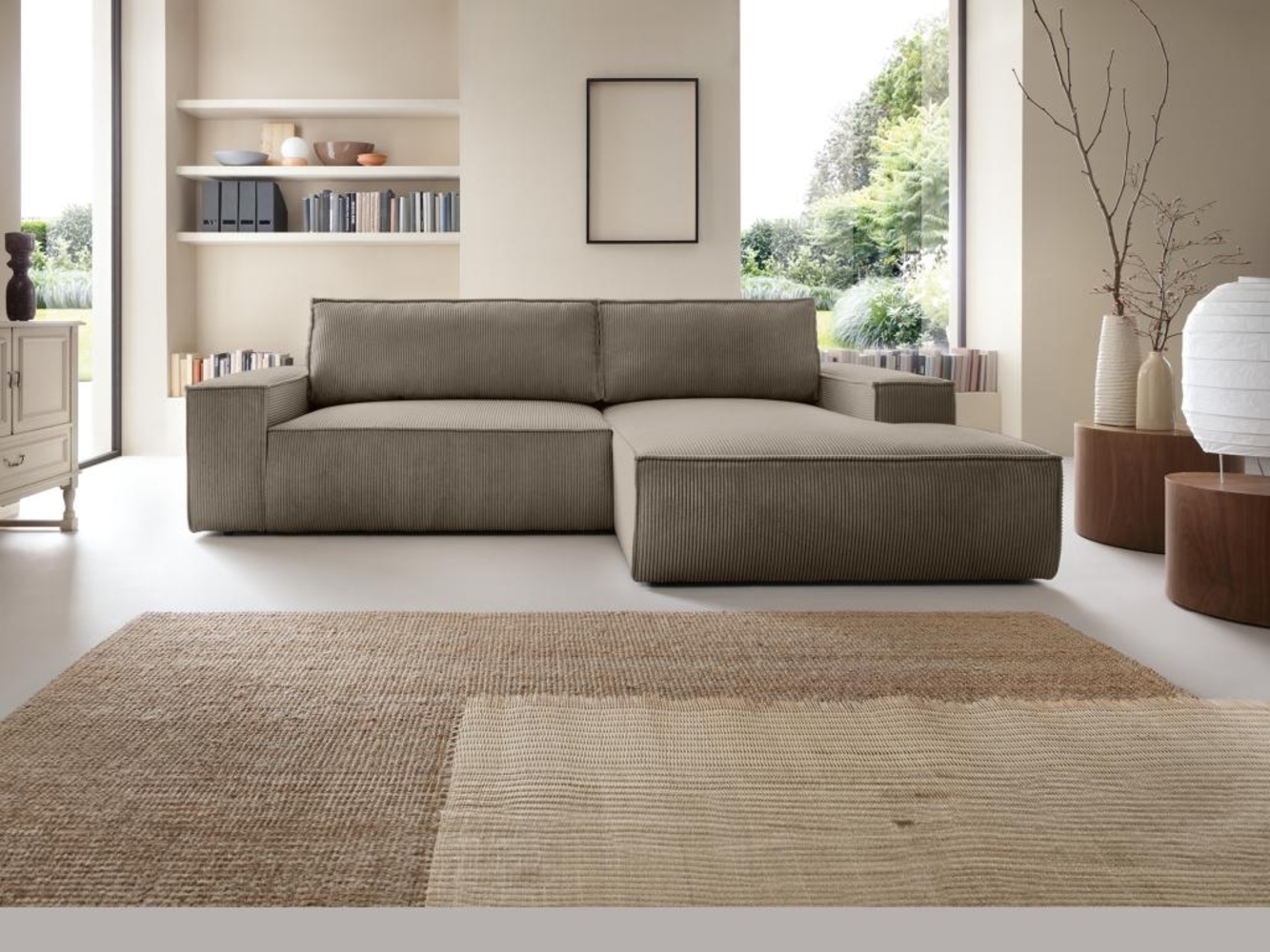 Vente-unique - Ecksofa mit Schlaffunktion - Ecke rechts - Cord - Taupe - AMELIA Bild 1