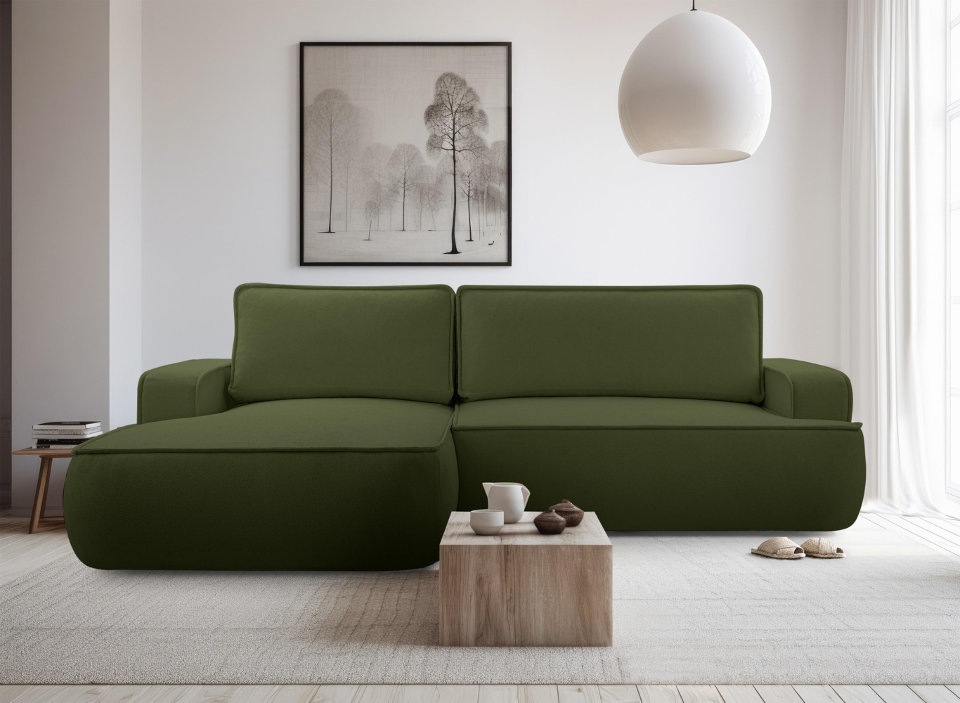 AX LIVING Ablia Sofa L Form mit Schlaffunktion Dunkelgrün 267 cm L Bild 1