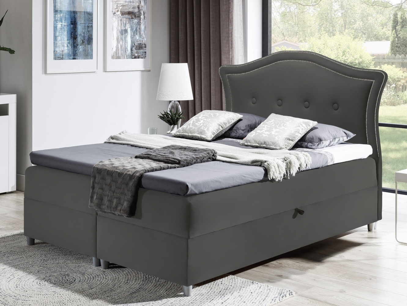 99rooms Lulu Boxspringbett 120x200 cm Kunstleder MADRYT Grau Bild 1