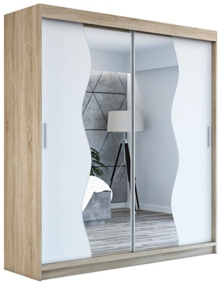 Schwebetürenschrank RIMA 2-türig Schrank 160 cm (mit Spiegel) Farbe: Sonoma , weiß Bild 1