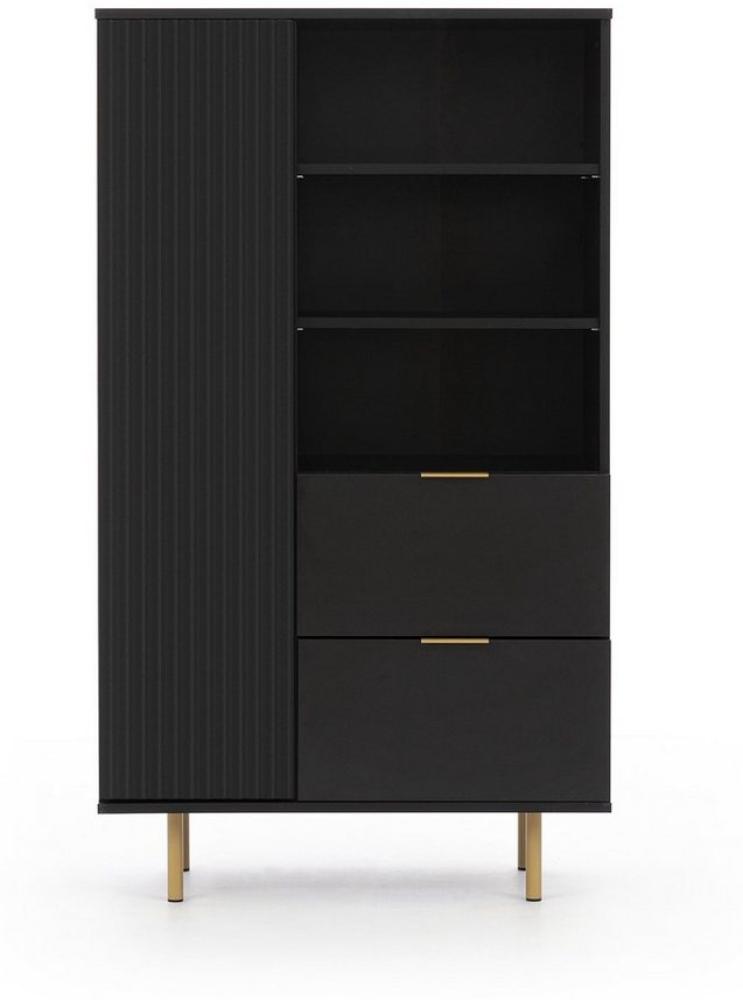 Furnix Highboard Nadija R1D2SZ Hochkommode mit 2 Schubladen goldene Metallfüße, Design & Funktionalität, 140x80x41 cm Bild 1