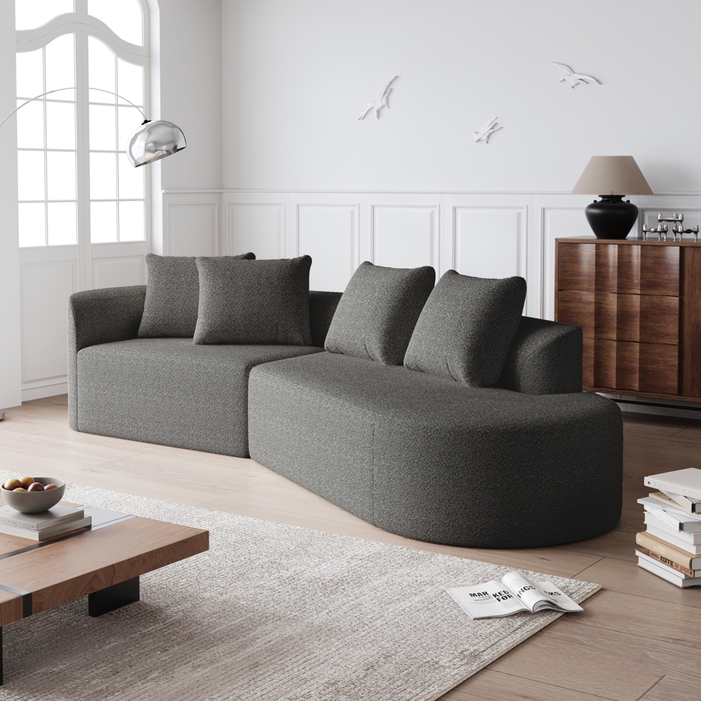 Sofa, Modernes gepolstertes übergroßes Ecksofa 4-Sitzer geschwungene Wolkencouch mit 4 Zierkissen frei kombinierbar, Chenille, Beige Bild 1