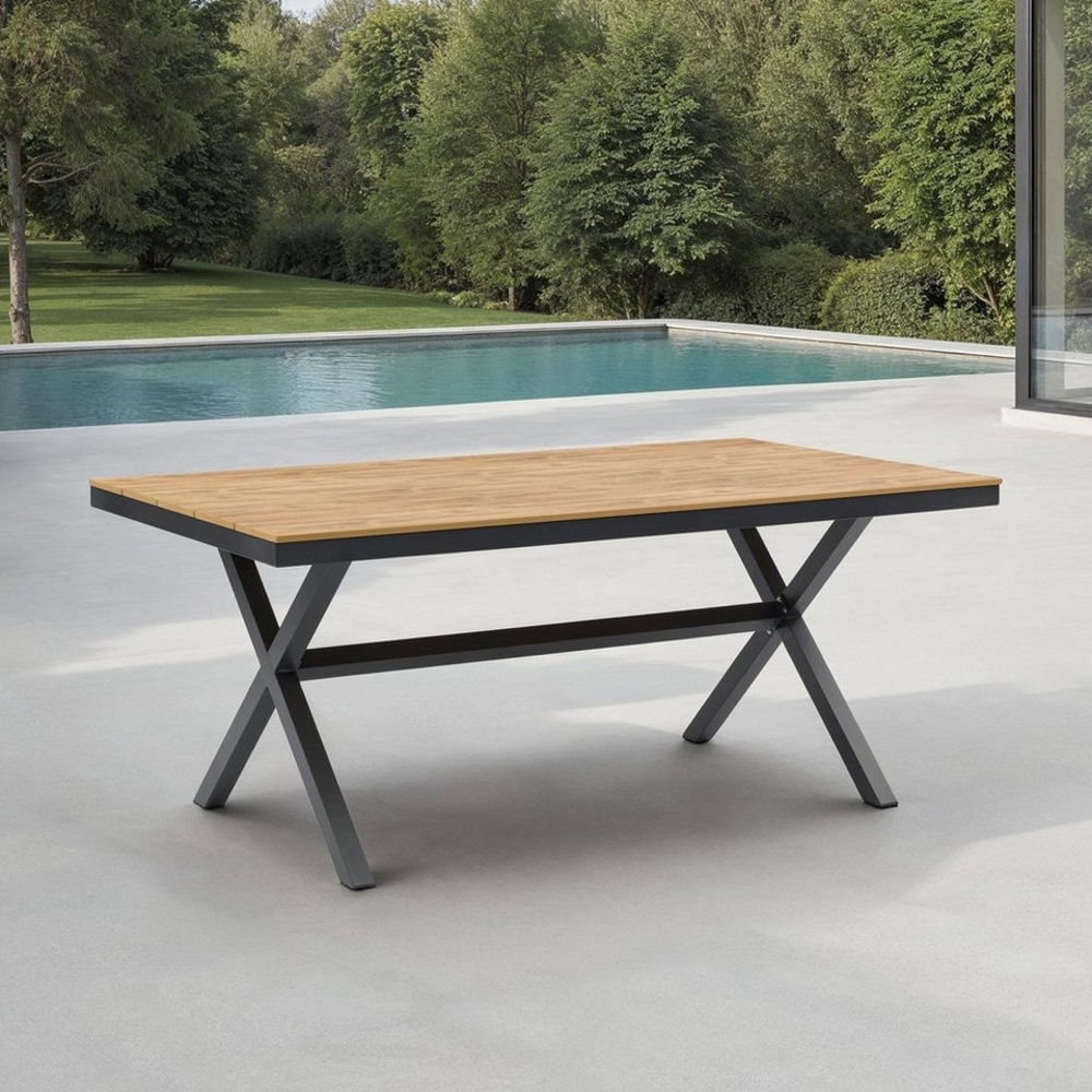 IDIMEX Gartentisch ISOLA, 180 x 100 cm mit Alu Gestell & Tischplatte in Holzoptik grau/natur Bild 1