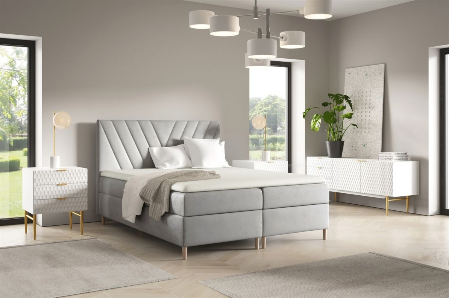 Boxspringbett Schlafzimmerbett ESPEN 120x220cm in Stoff Fresh Hellgrau Bild 1