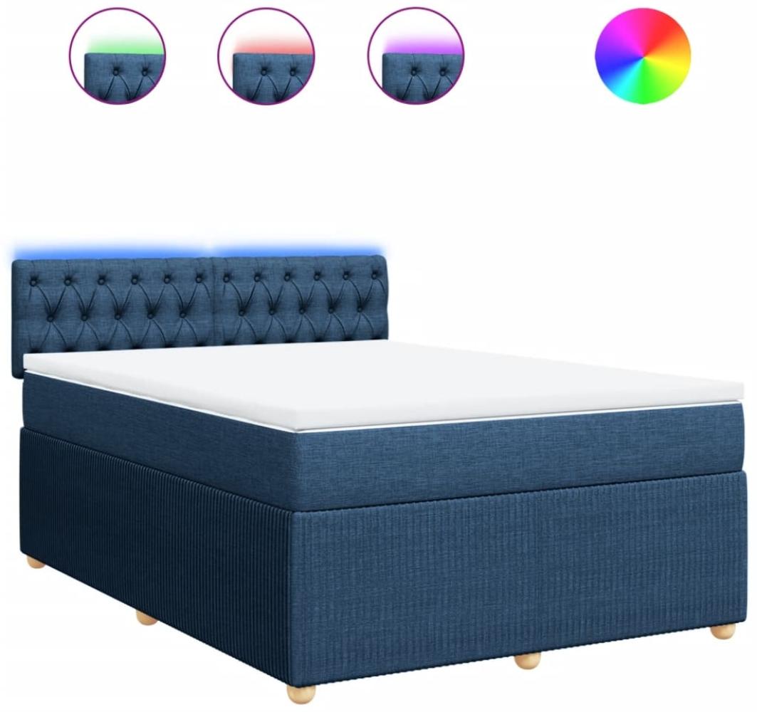 vidaXL Boxspringbett mit Matratze Blau 160x200 cm Stoff 3289820 Bild 1