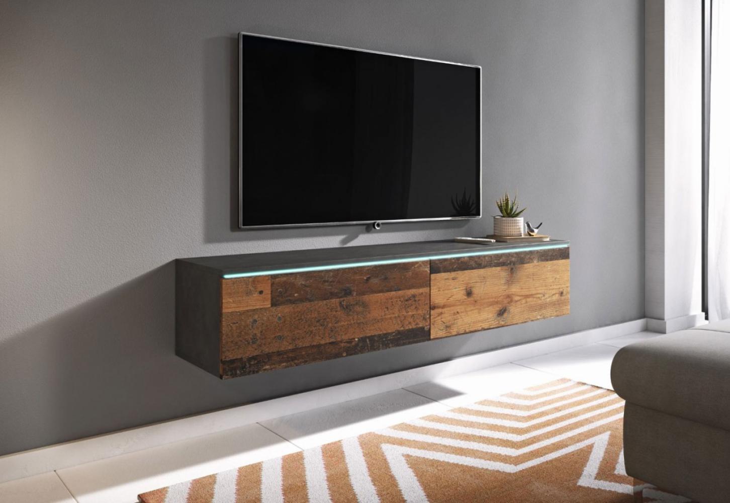 Lowboard "Lowboard D" TV-Unterschrank 140 x 32 x 30 cm matera old wood grifflos Bild 1
