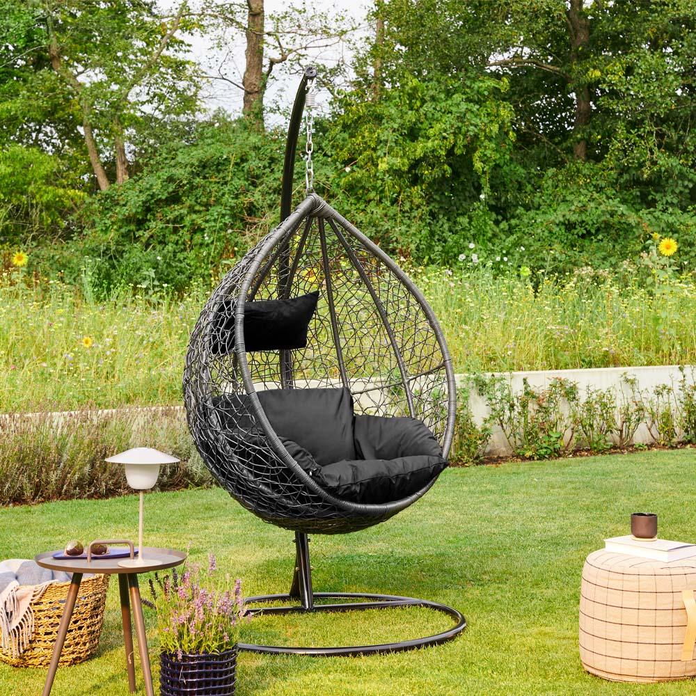 HOME DELUXE Polyrattan Hängesessel mit Gestell CIELO - Schwarz Bild 1