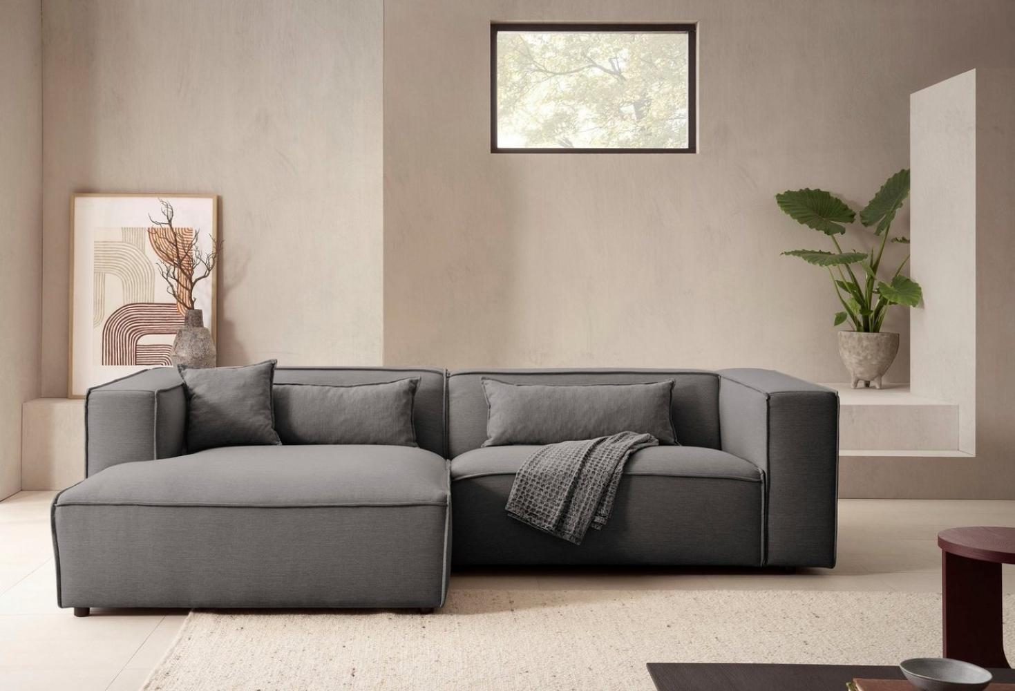 LeGer Home by Lena Gercke Ecksofa PIARA mit Kedernaht in Cord oder Leinenoptik, moderne Couch in L-Form, wahlweise Ottomane rechts/links, schwarze Füße, bequemer Sitzkomfort Bild 1