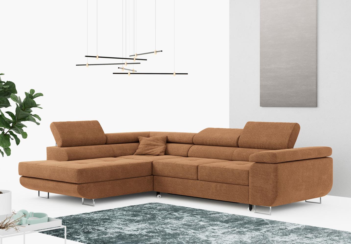 Ecksofa L-Form Couch mit Schlaffunktion und Verstellbare Kopfstützen - GUSTAW - Orange Stoff - Links Bild 1