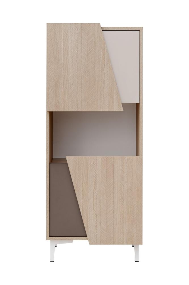 Vitrine Viste Standvitrine 50x40x122cm scandi Trüffel Taupe Weiß Hochglanz Bild 1