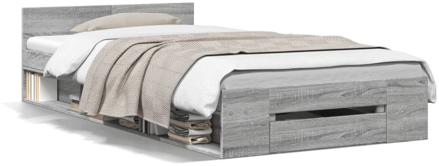 vidaXL Bettgestell mit Schublade Grau Sonoma 90x190 cm Holzwerkstoff 3280788 Bild 1