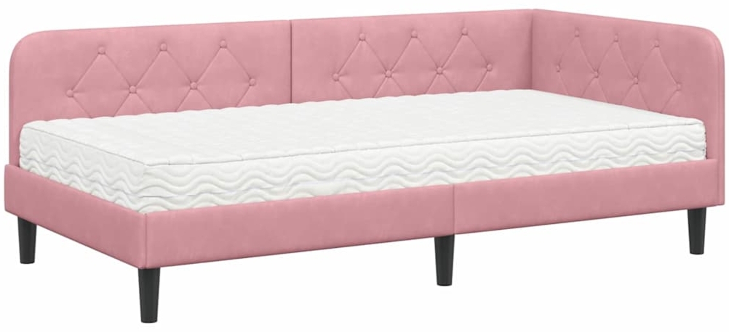 vidaXL Eckbettgestell mit Matratze mit Kopfteil Rosa 100x200 cm Samt 3394167 Bild 1