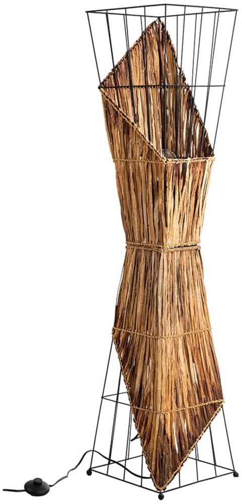 Stehleuchte, 2 Flammig, Holz, Gitter schwarz, H 130 cm Bild 1