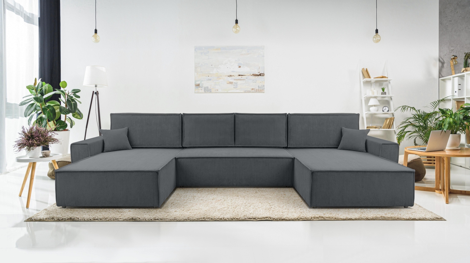 AX LIVING Grau Sofa U Form mit Schlaffunktion – Cedria U Wohnlandschaft 389 cm Bild 1