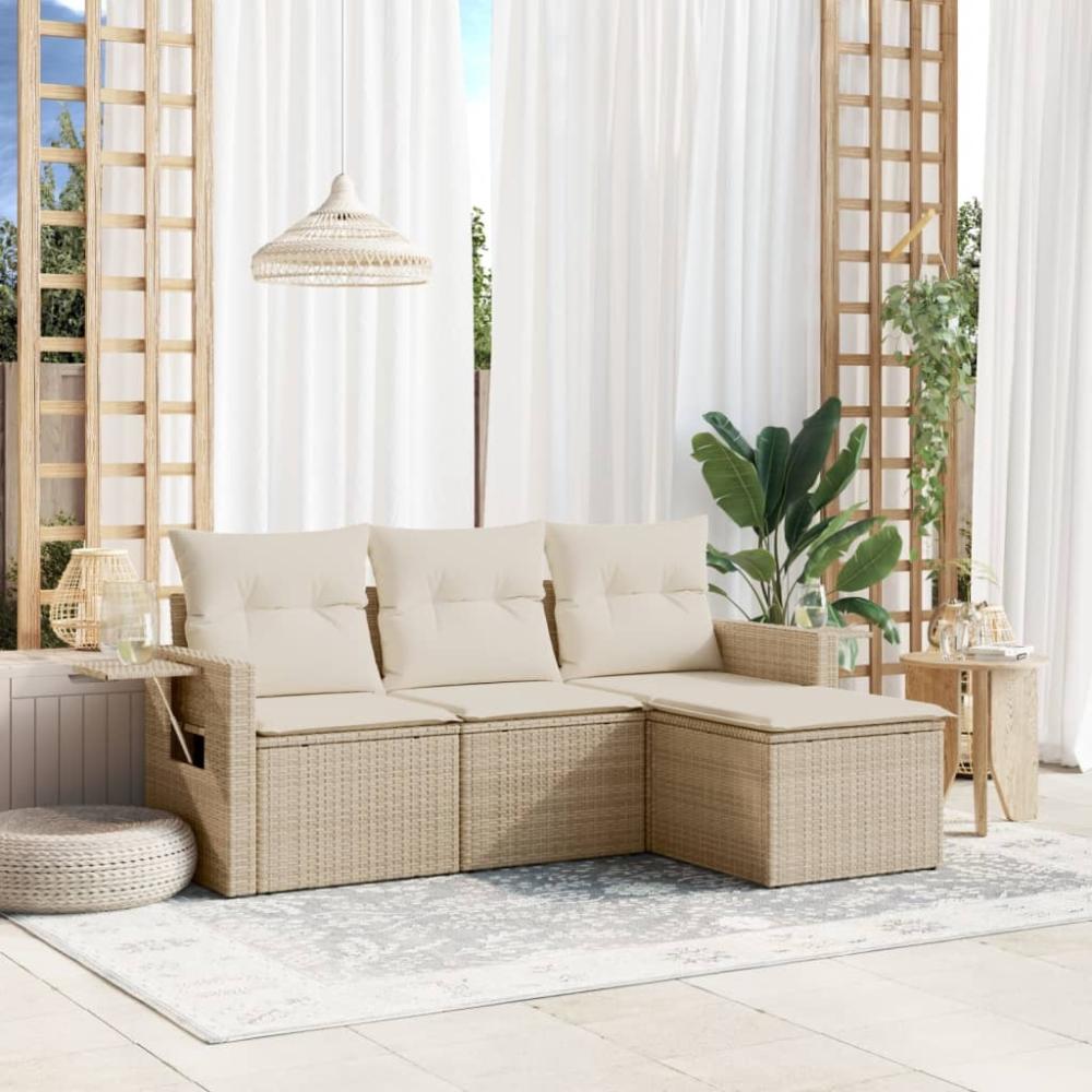 vidaXL 4-tlg. Garten-Sofagarnitur mit Kissen Beige Poly Rattan 3220067 Bild 1