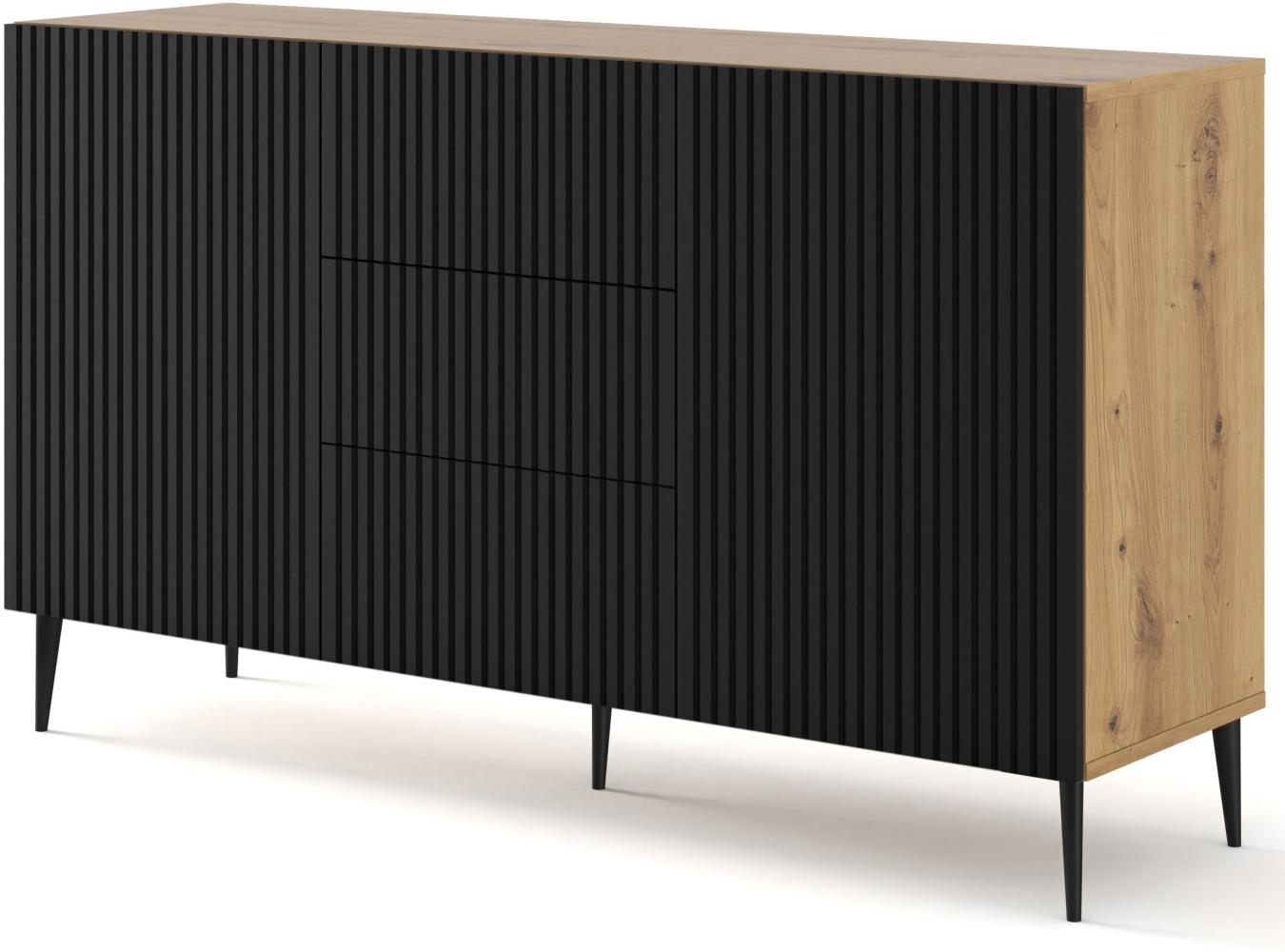 Domando Sideboard Moneglia M1 Klassisch Breite 150cm, Push-to-open-Funktion, besondere Fräsoptik, schwarze Füße in Artisan Eiche und Schwarz Matt Bild 1