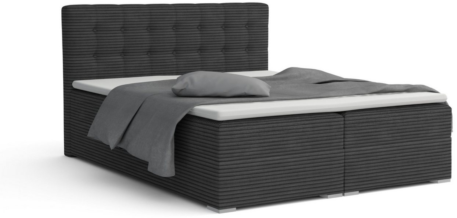 Deine Möbel 24 Boxspringbett CYNTHIA Boxbett Polsterbett Matratzen H3 oder H4 (Set, 3-St, Cord Cord-Samt 140x200 160x200 180x200 200x200), inkl. Bettkasten Topper Matratzen H3 H4 Bild 1
