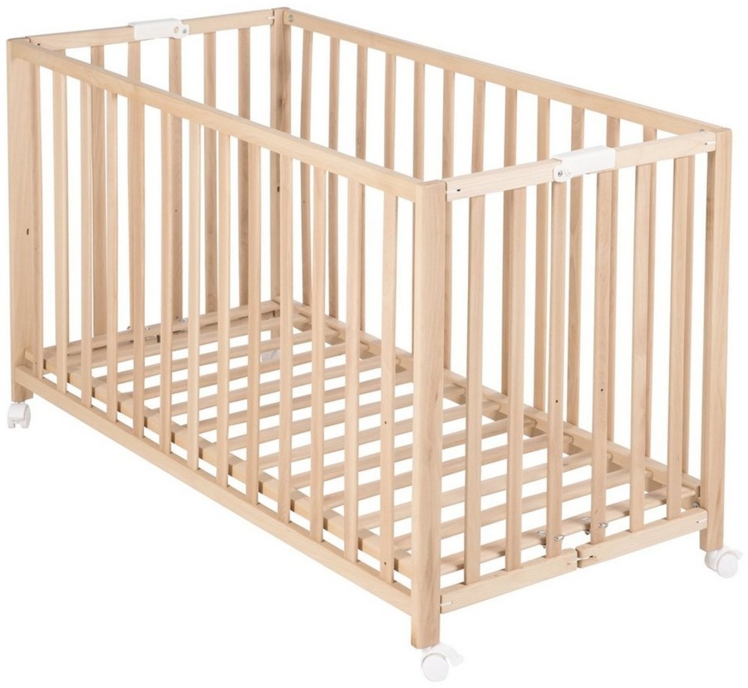 roba Klappbett 'Fold Up' 60 x 120 - Klappbares Babybett aus Holz - 2-fach höhenverstellbar - Buche natur Bild 1