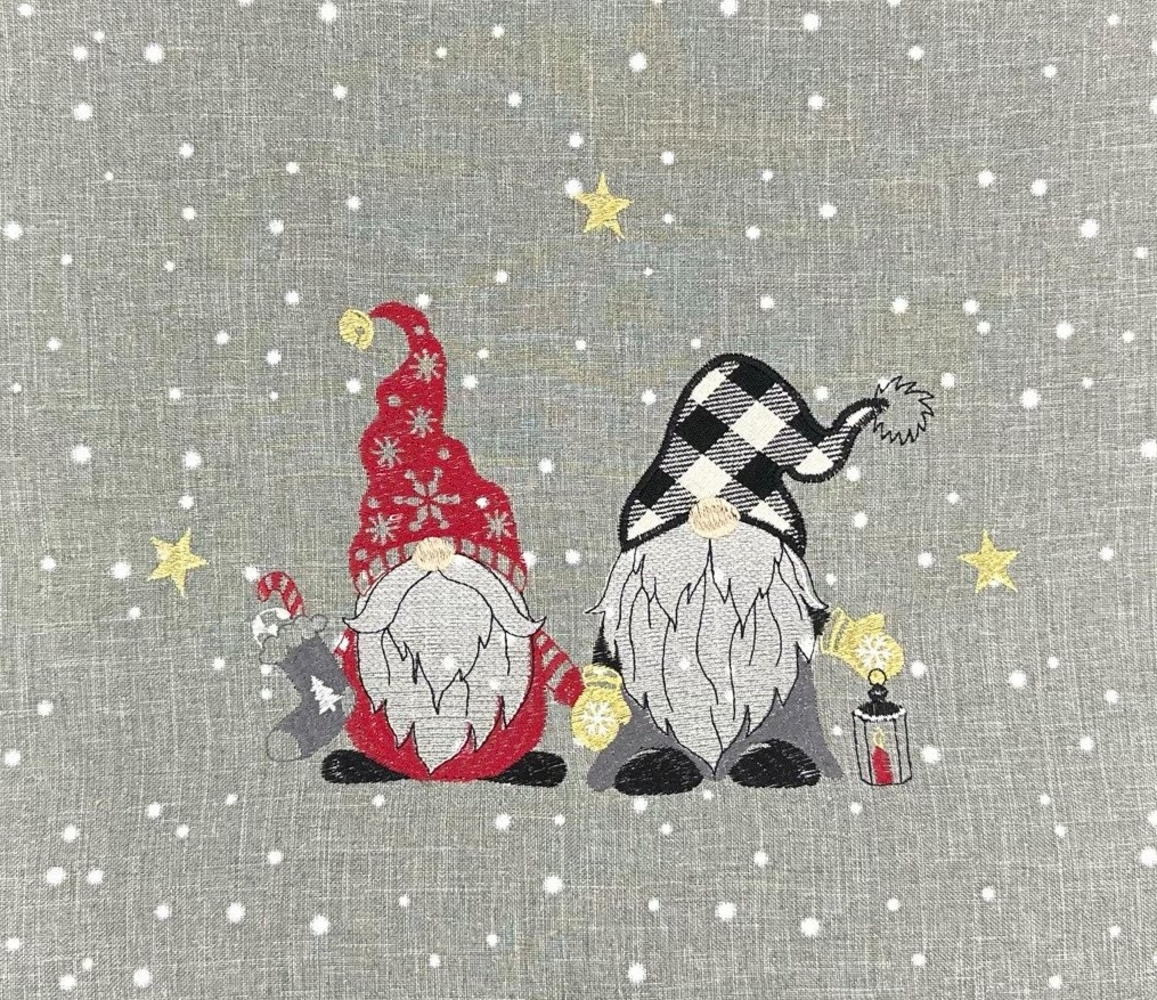 Kissenhülle mit Stickerei Wichtel Winderdeko Weihnachten 40x40 cm Kissenhülle - hellgrau Bild 1