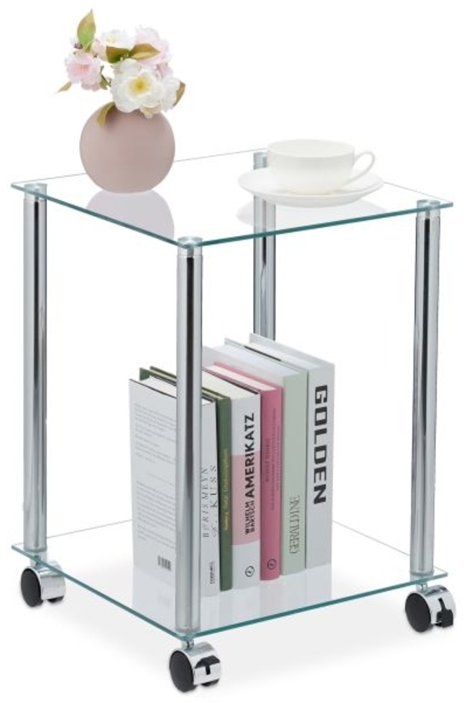 Glas Beistelltisch mit Rollen Bild 1