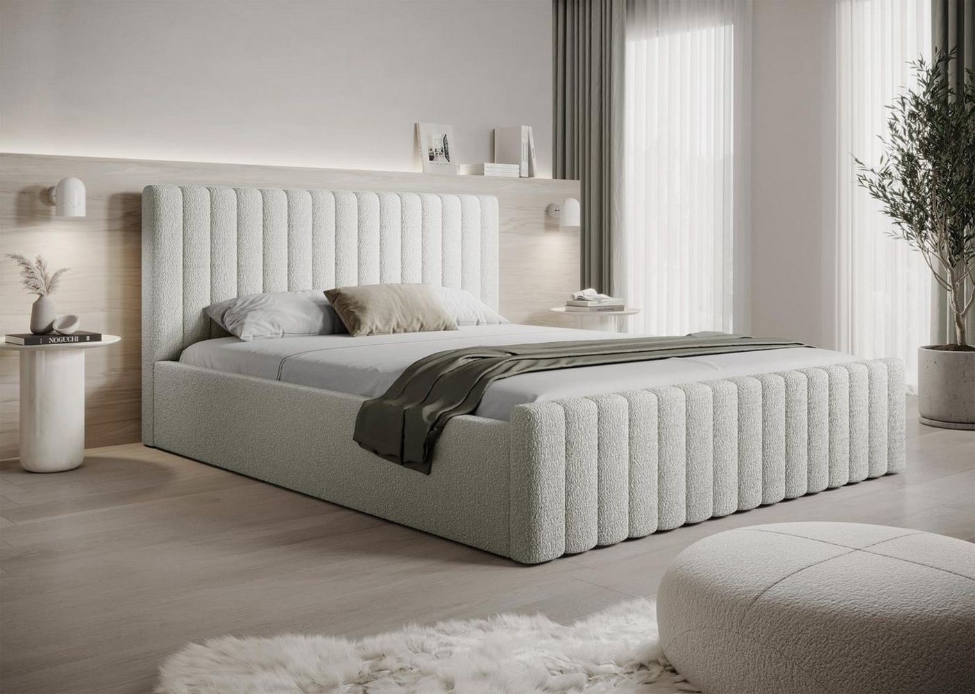 Compleo Polsterbett boucle BUBBLE II, Modern Bett mit Bettkasten, Leistenlattenrost aus Holz Bild 1