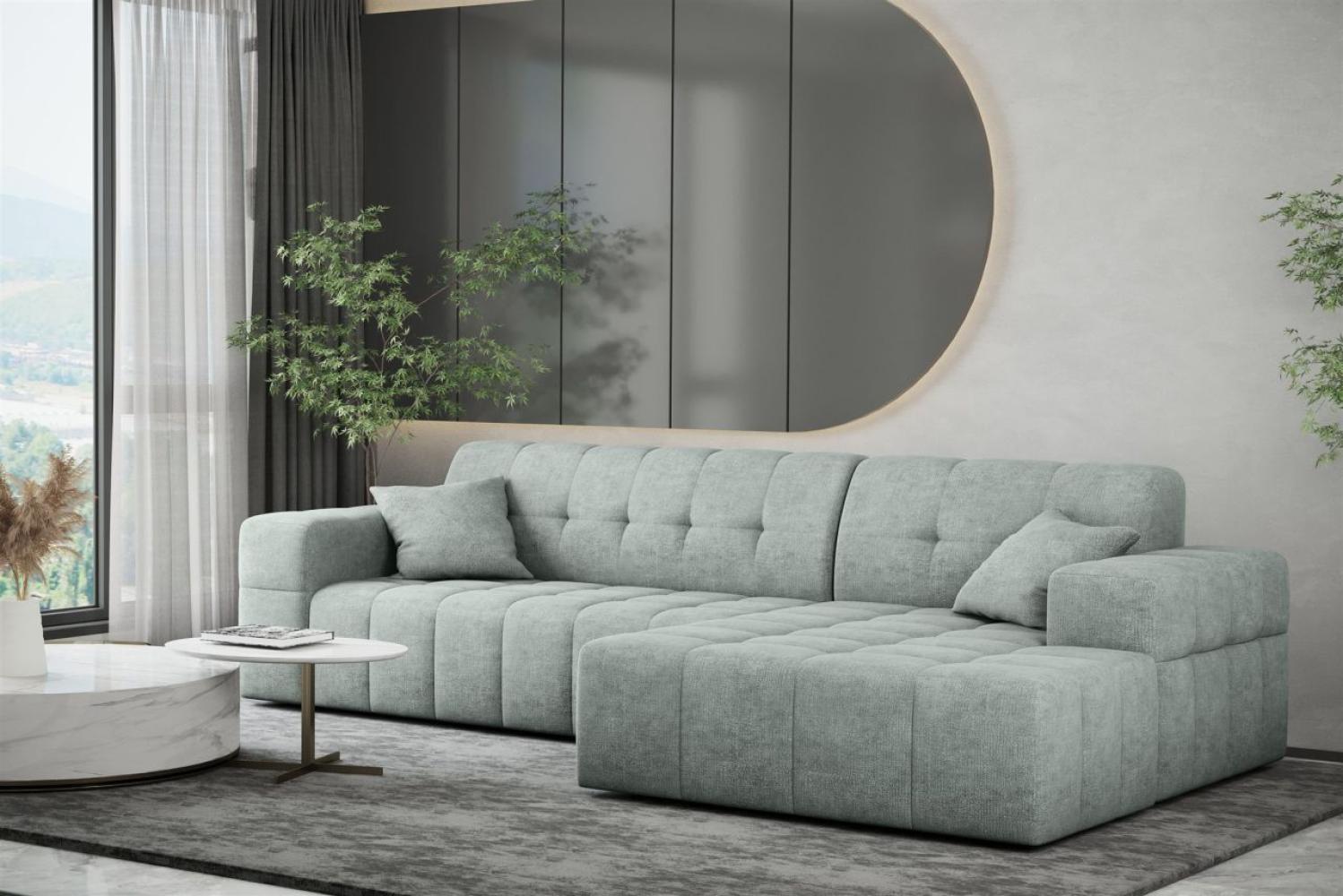 Ecksofa Designersofa NANCY in Stoff Perfekt Harmony Eisblau Ottomane Rechts Bild 1