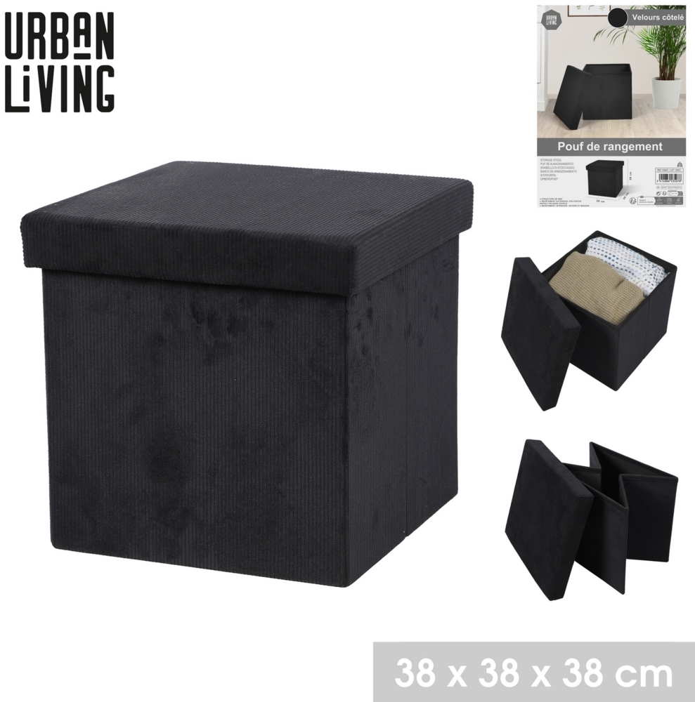 Urban Living Sitzhocker faltbar Sitzwürfel "VELOURS COTELÉ" 53507 schwarz Bild 1